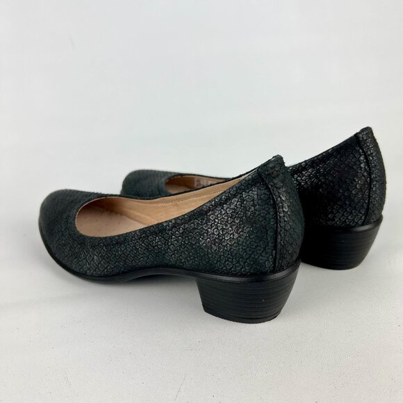 Ecco Womens Dress Pumps Black Snake Print Leather Block Heel size 38 US 7 - Picture 7 of 16